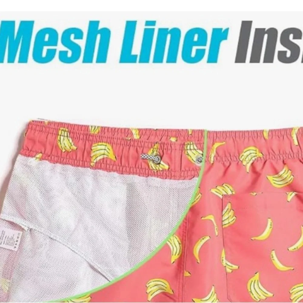 New XXL Men’s Board Shorts Banana pattern.  Built in mash, brief Quick drying